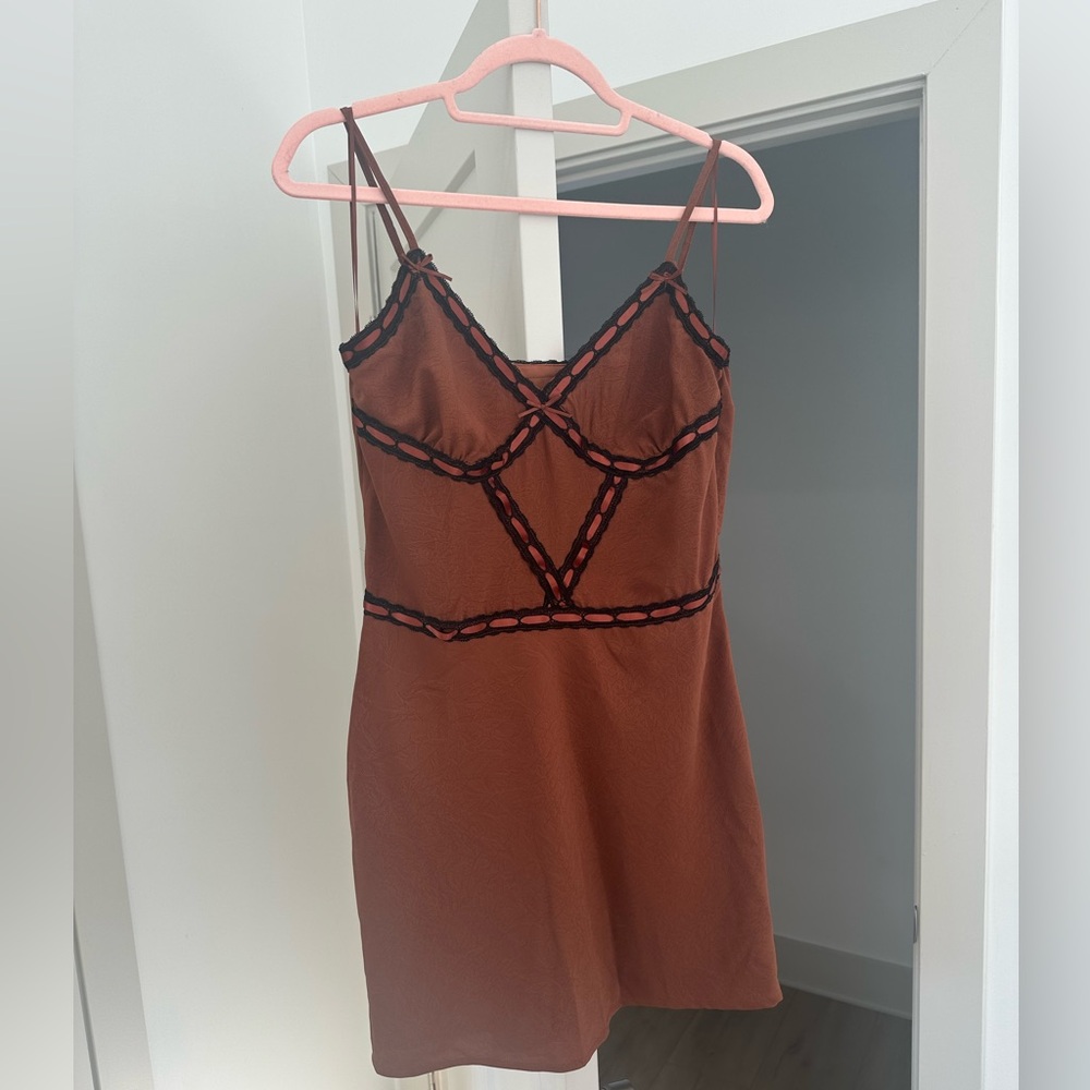 Brown Mini Dress with Black Accents